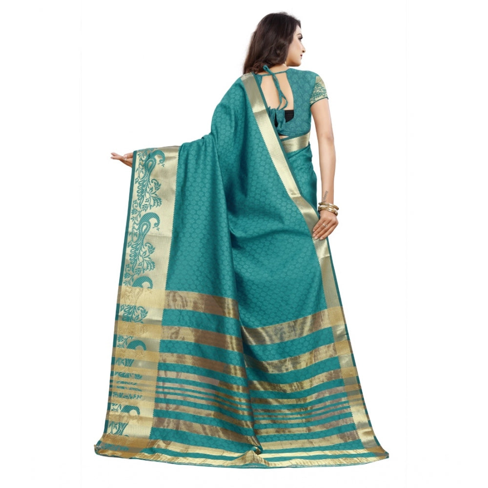 Generic Women's Jacquard Woven Saree With Unstitched Blouse 5.5Mtr (Blue)