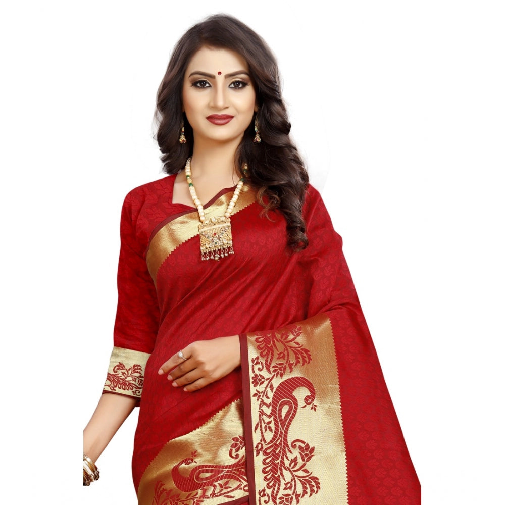 Generic Women's Jacquard Woven Saree With Unstitched Blouse 5.5Mtr (Red)