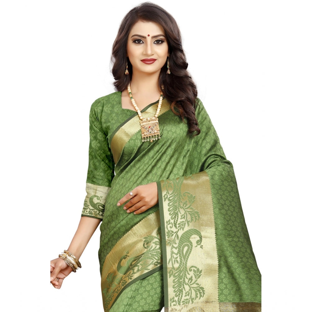 Generic Women's Jacquard Woven Saree With Unstitched Blouse 5.5Mtr (Green)