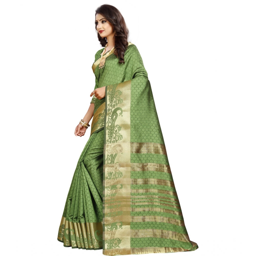 Generic Women's Jacquard Woven Saree With Unstitched Blouse 5.5Mtr (Green)