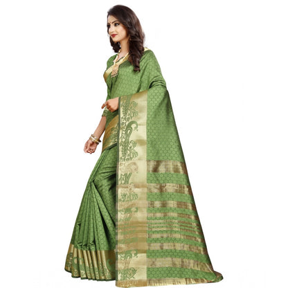 Generic Women's Jacquard Woven Saree With Unstitched Blouse 5.5Mtr (Green)