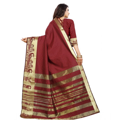 Generic Women's Jacquard Woven Saree With Unstitched Blouse 5.5Mtr (Maroon)