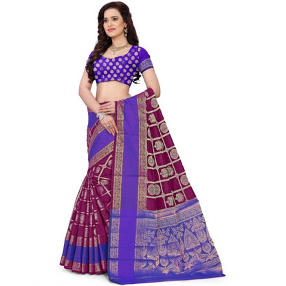 Generic Women's Jacquard Woven Saree With Unstitched Blouse 5.5Mtr (Purple)