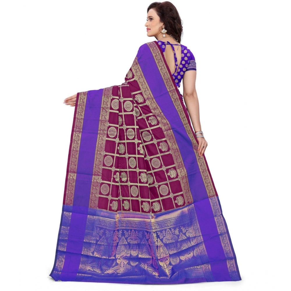 Generic Women's Jacquard Woven Saree With Unstitched Blouse 5.5Mtr (Purple)