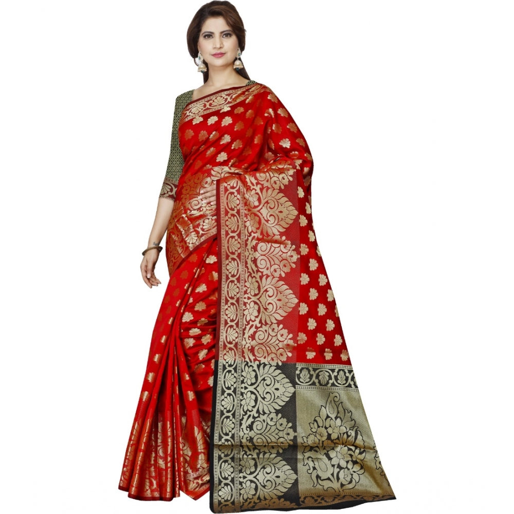 Generic Women's Jacquard Woven Saree With Unstitched Blouse 5.5Mtr (Red)