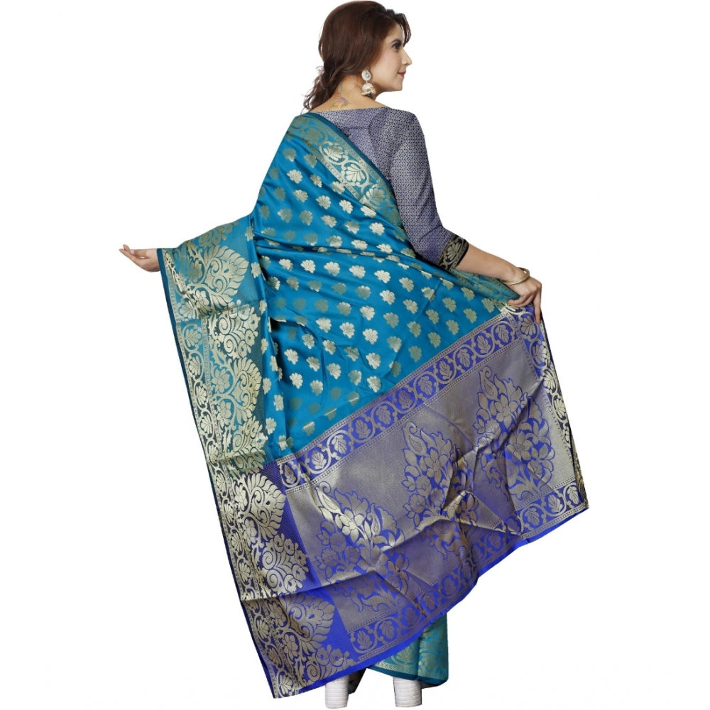 Generic Women's Jacquard Woven Saree With Unstitched Blouse 5.5Mtr (Blue)