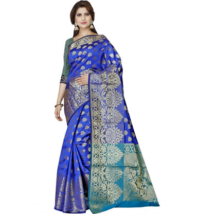 Generic Women's Jacquard Woven Saree With Unstitched Blouse 5.5Mtr (Dark Blue)