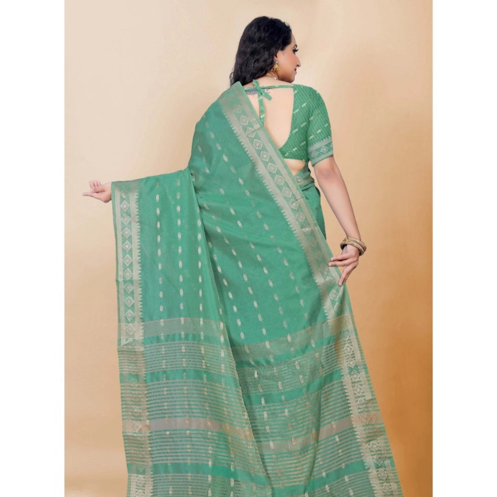 Generic Women's Silk Blend Woven Saree With Unstitched Blouse 5.5Mtr (Dark Green)