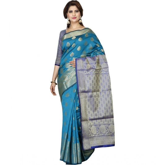 Generic Women's Jacquard Woven Saree With Unstitched Blouse 5.5Mtr (Green-Blue)