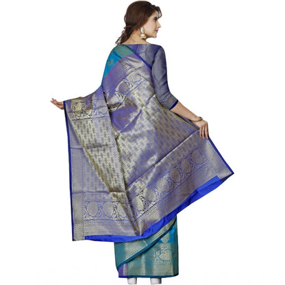 Generic Women's Jacquard Woven Saree With Unstitched Blouse 5.5Mtr (Green-Blue)