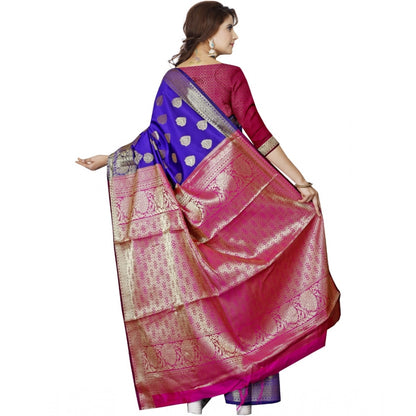 Generic Women's Jacquard Woven Saree With Unstitched Blouse 5.5Mtr (Dark Blue)