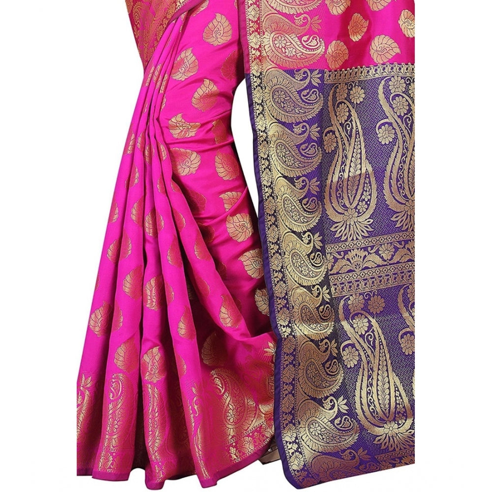 Generic Women's Jacquard Woven Saree With Unstitched Blouse 5.5Mtr (Pink)