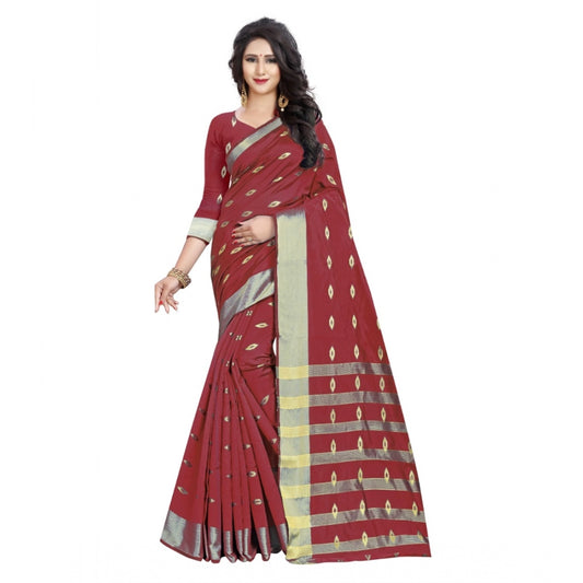 Generic Women's Silk Blend Woven Saree With Unstitched Blouse 5.5Mtr (Red)