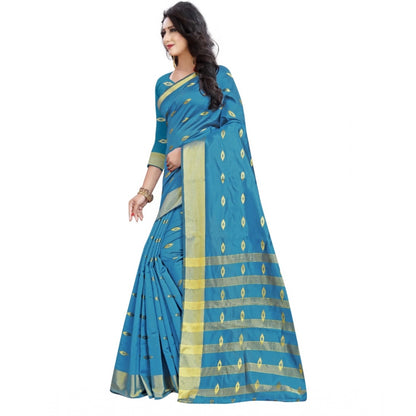 Generic Women's Silk Blend Woven Saree With Unstitched Blouse 5.5Mtr (Light Green)