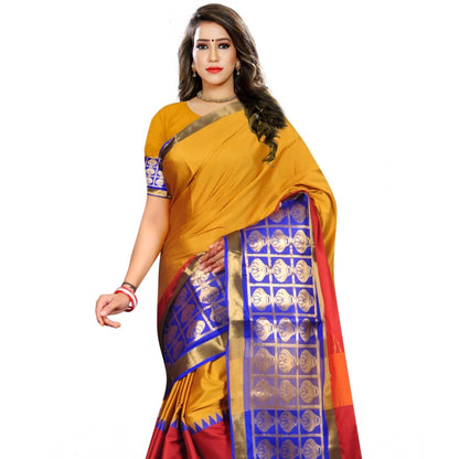 Generic Women's Jacquard Woven Saree With Unstitched Blouse 5.5Mtr (Mustard)