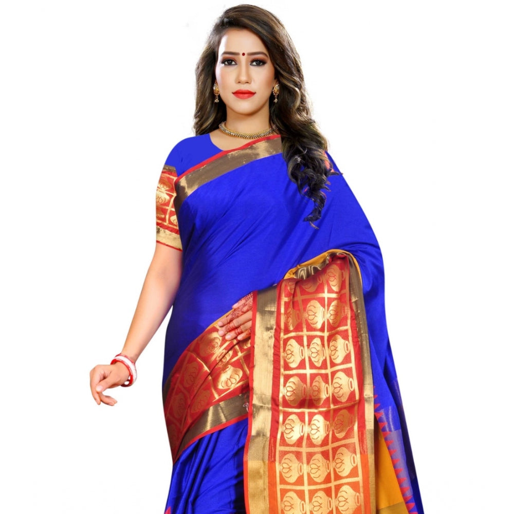 Generic Women's Jacquard Woven Saree With Unstitched Blouse 5.5Mtr (Blue)