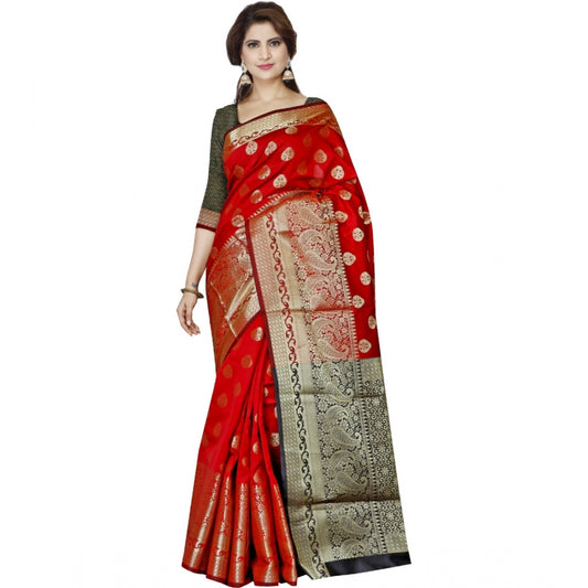 Generic Women's Jacquard Woven Saree With Unstitched Blouse 5.5Mtr (Red)