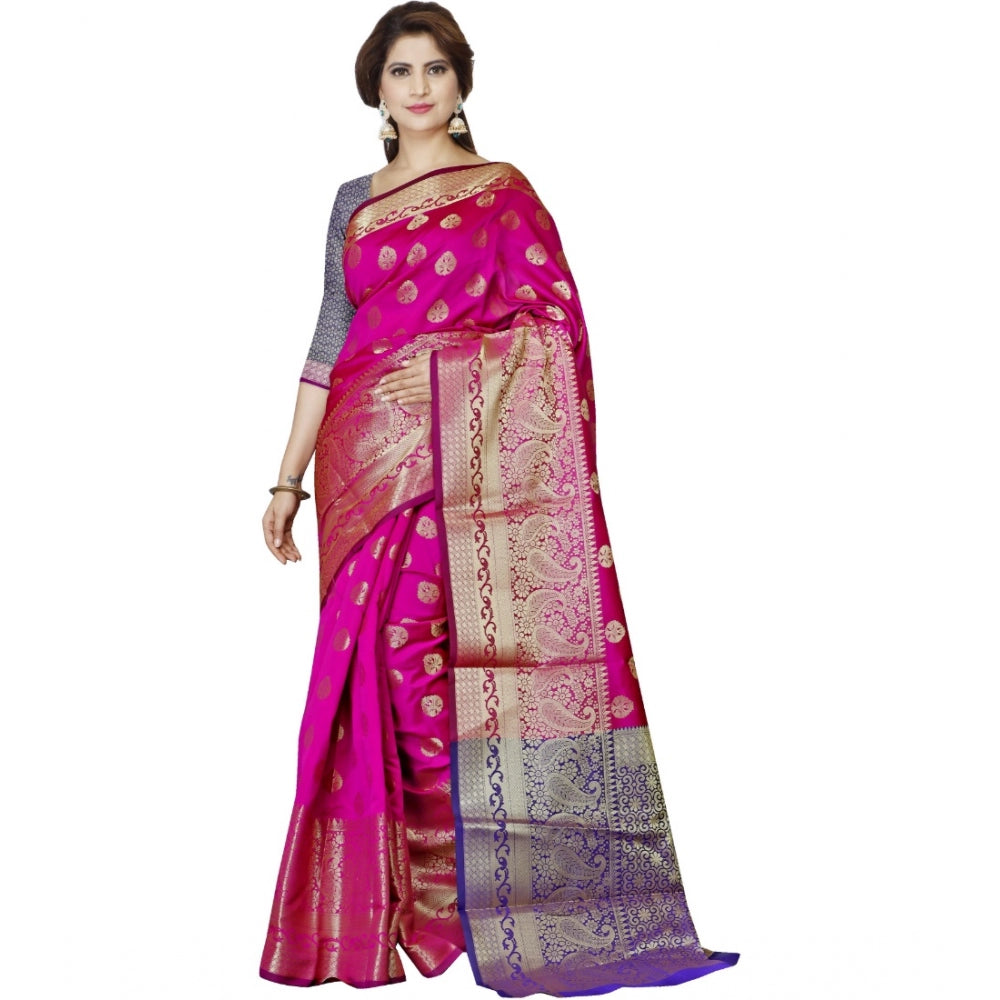 Generic Women's Jacquard Woven Saree With Unstitched Blouse 5.5Mtr (Magenta)