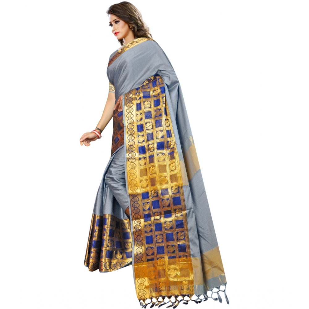 Generic Women's Jacquard Woven Saree With Unstitched Blouse 5.5Mtr (Light Blue)