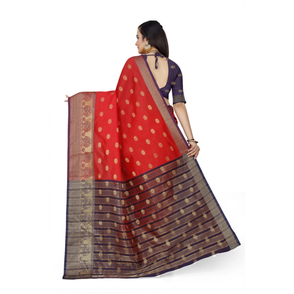 Generic Women's Jacquard Woven Saree With Unstitched Blouse 5.5Mtr (Red)