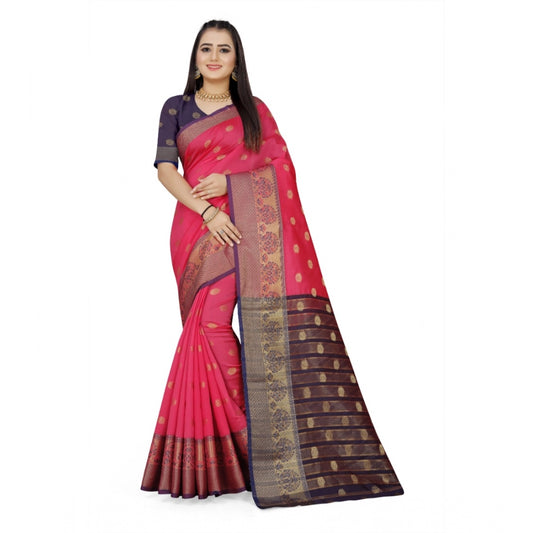 Generic Women's Jacquard Woven Saree With Unstitched Blouse 5.5Mtr (Multicolor)