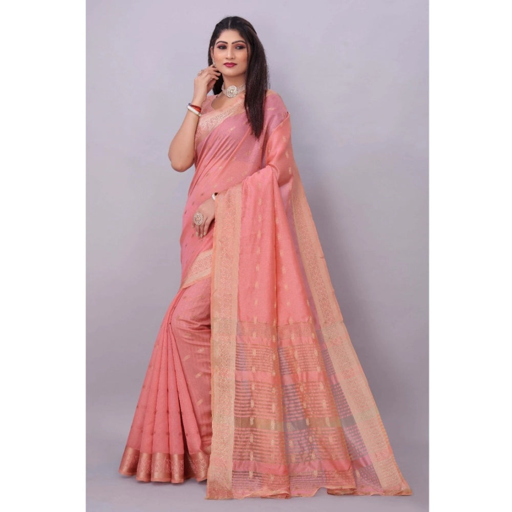 Generic Women's Silk Blend Woven Saree With Unstitched Blouse 5.5Mtr (Pink)