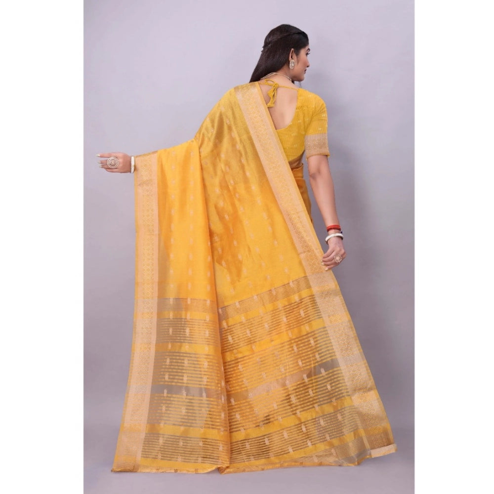 Generic Women's Silk Blend Woven Saree With Unstitched Blouse 5.5Mtr (Yellow)