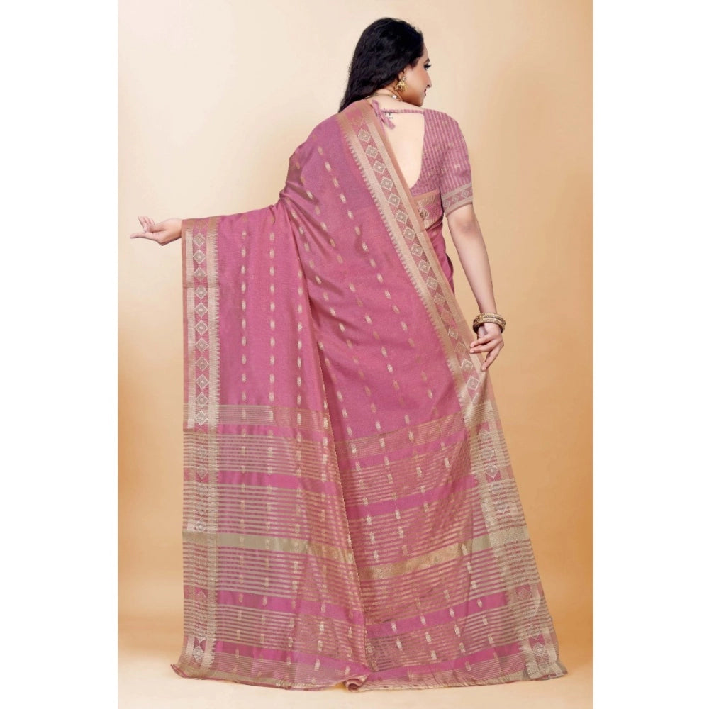 Generic Women's Silk Blend Woven Saree With Unstitched Blouse 5.5Mtr (Pink)