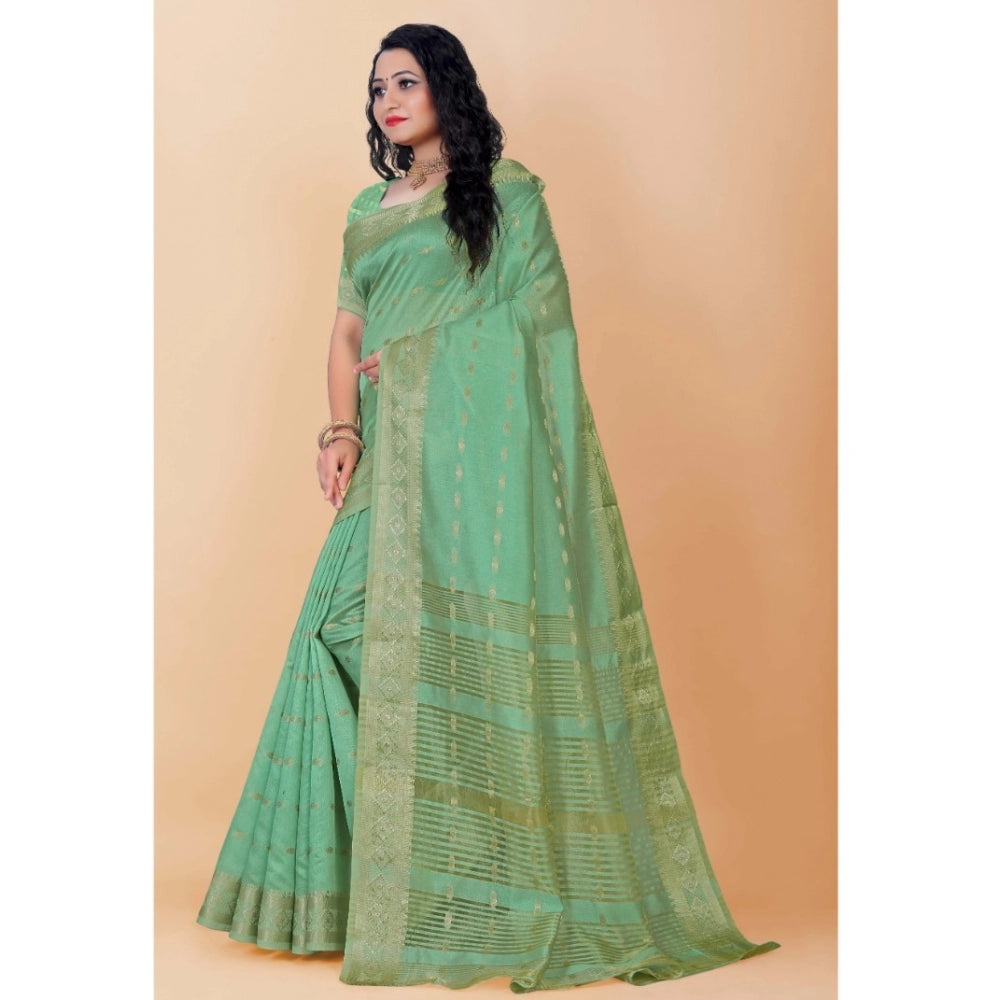 Generic Women's Silk Blend Woven Saree With Unstitched Blouse 5.5Mtr (Light Green)