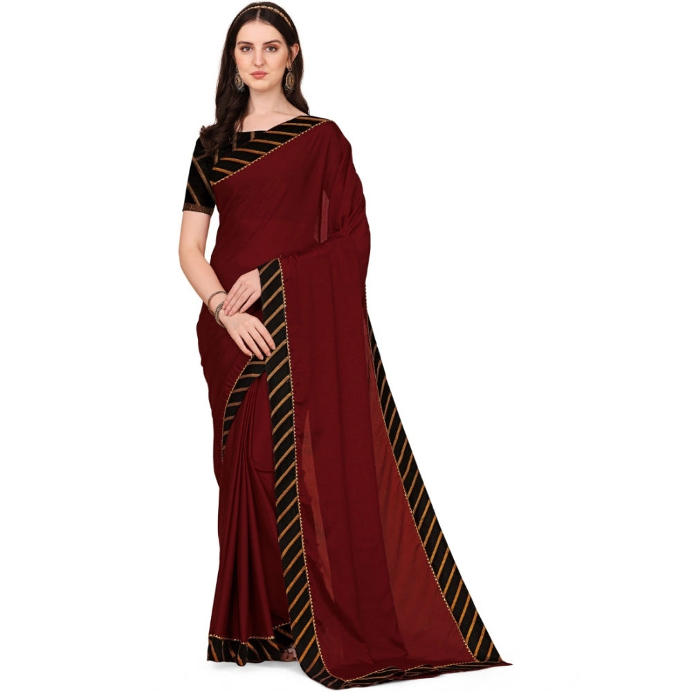 Generic Women's Chiffon Self Design Saree With Unstitched Blouse 5.5Mtr (Red)