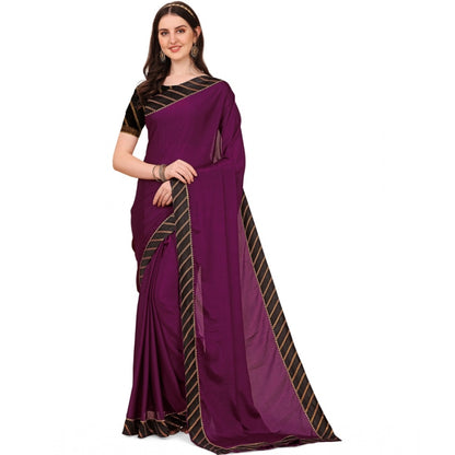 Generic Women's Chiffon Self Design Saree With Unstitched Blouse 5.5Mtr (Purple)