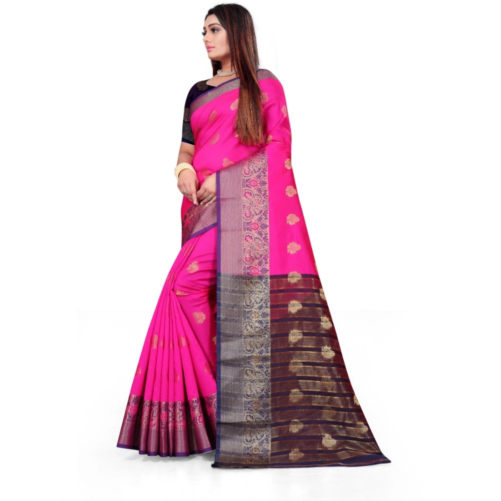 Generic Women's Silk Blend Woven Saree With Unstitched Blouse 5.5Mtr (Pink)