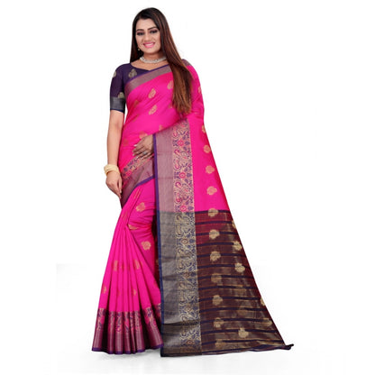 Generic Women's Silk Blend Woven Saree With Unstitched Blouse 5.5Mtr (Pink)