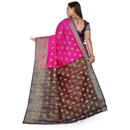 Generic Women's Jacquard Woven Saree With Unstitched Blouse 5.5Mtr (Pink)