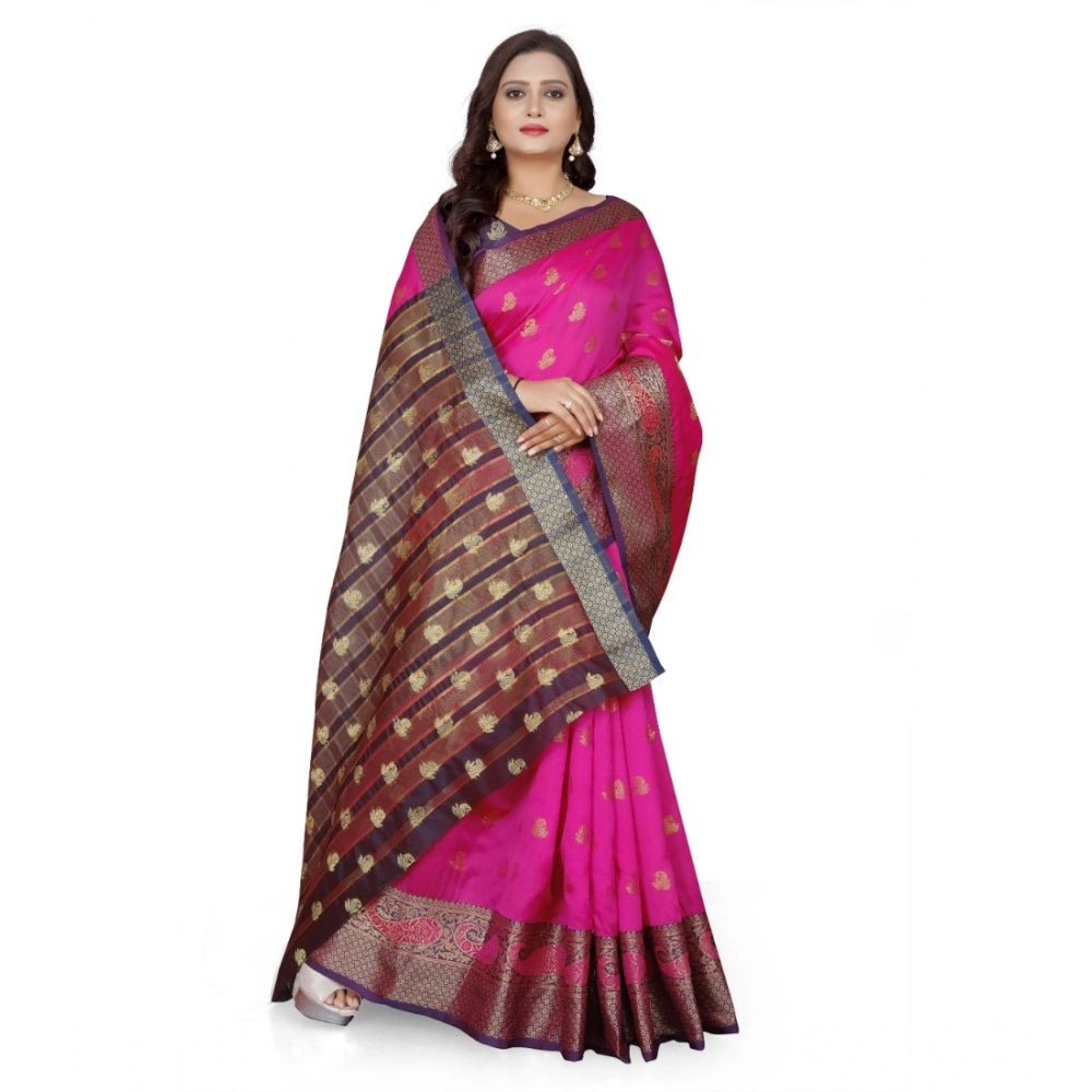 Generic Women's Jacquard Woven Saree With Unstitched Blouse 5.5Mtr (Pink)