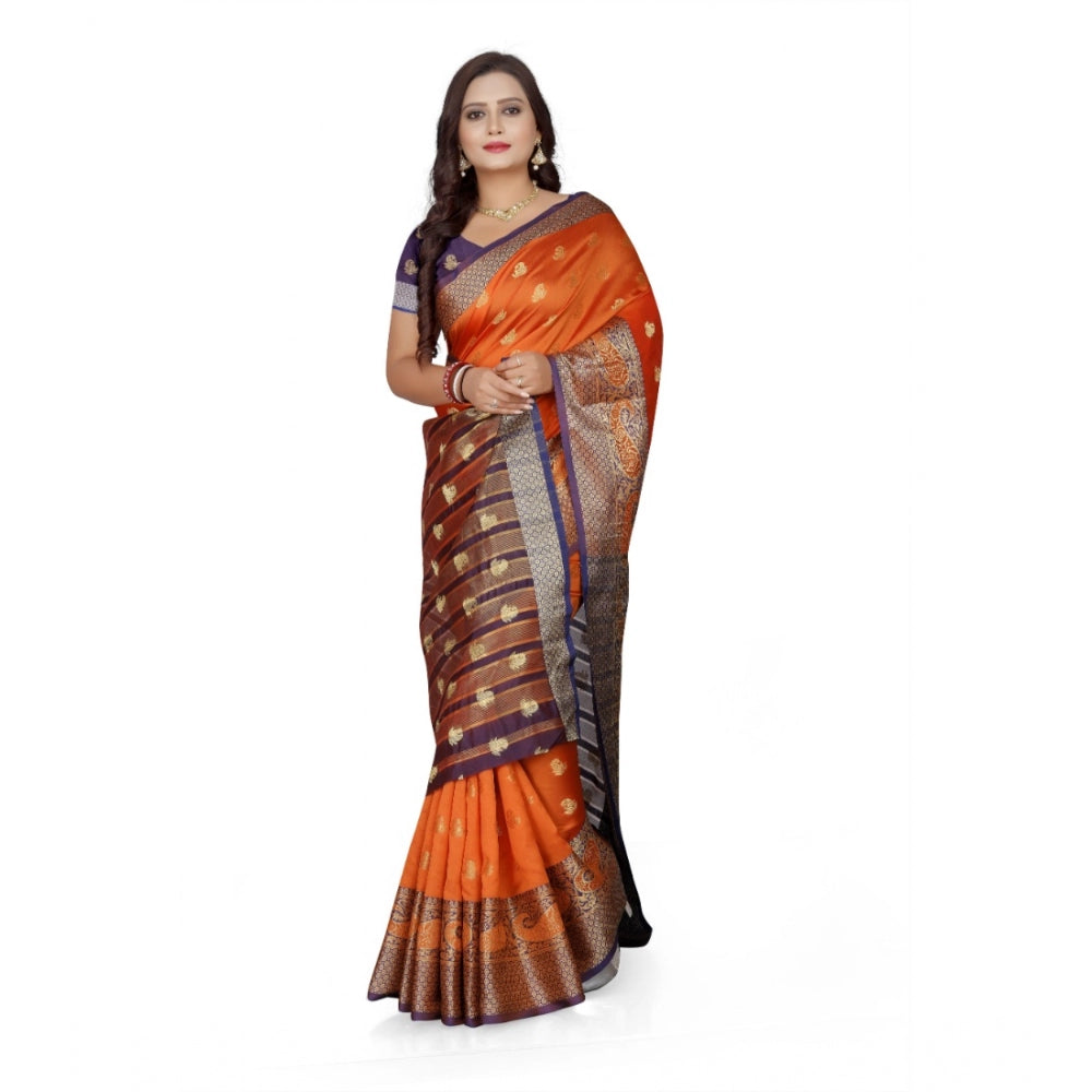 Generic Women's Jacquard Woven Saree With Unstitched Blouse 5.5Mtr (Orange)