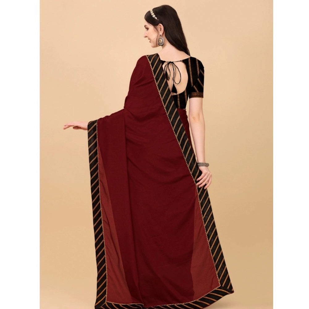 Generic Women's Chiffon Self Design Saree With Unstitched Blouse 5.5Mtr (Red)