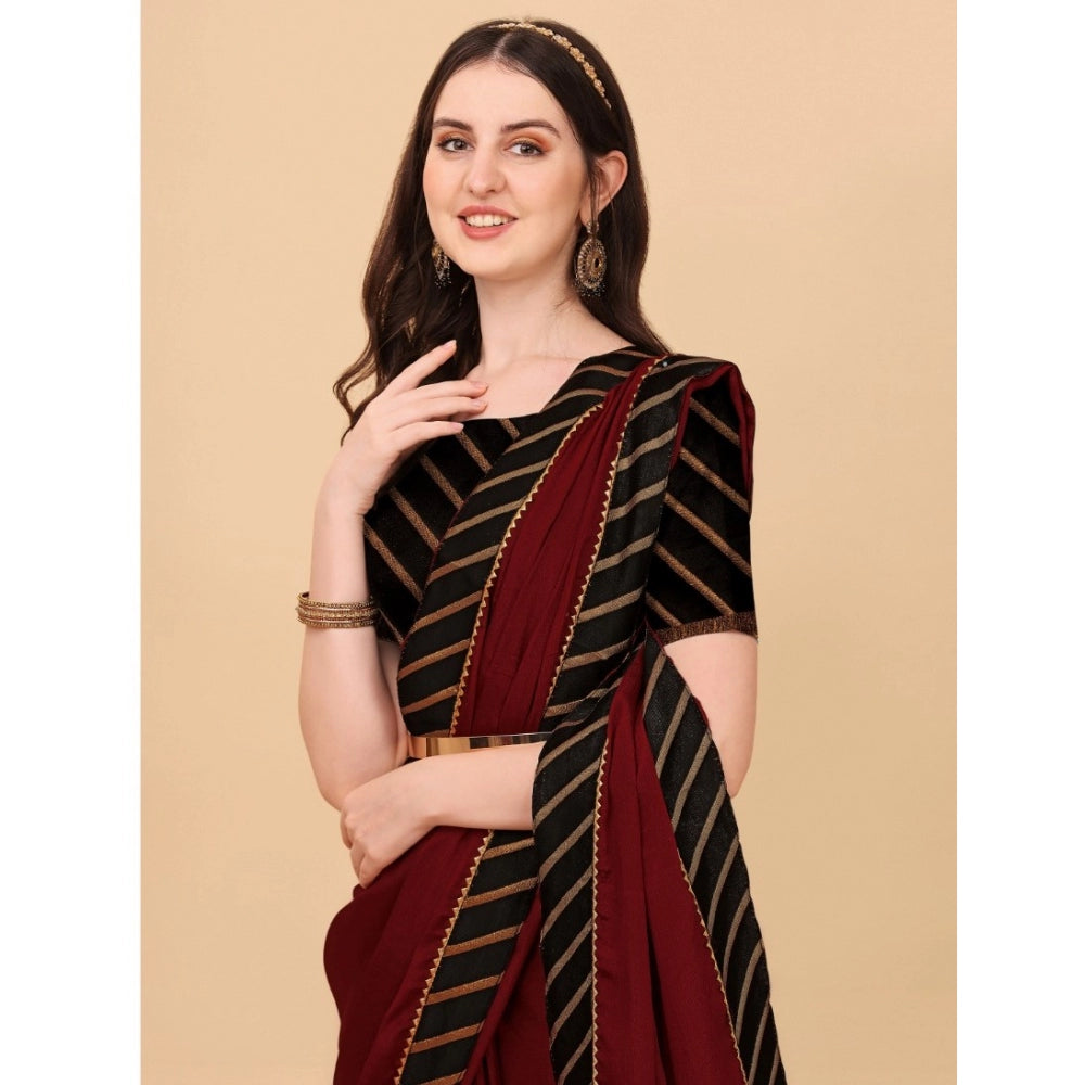 Generic Women's Chiffon Self Design Saree With Unstitched Blouse 5.5Mtr (Red)