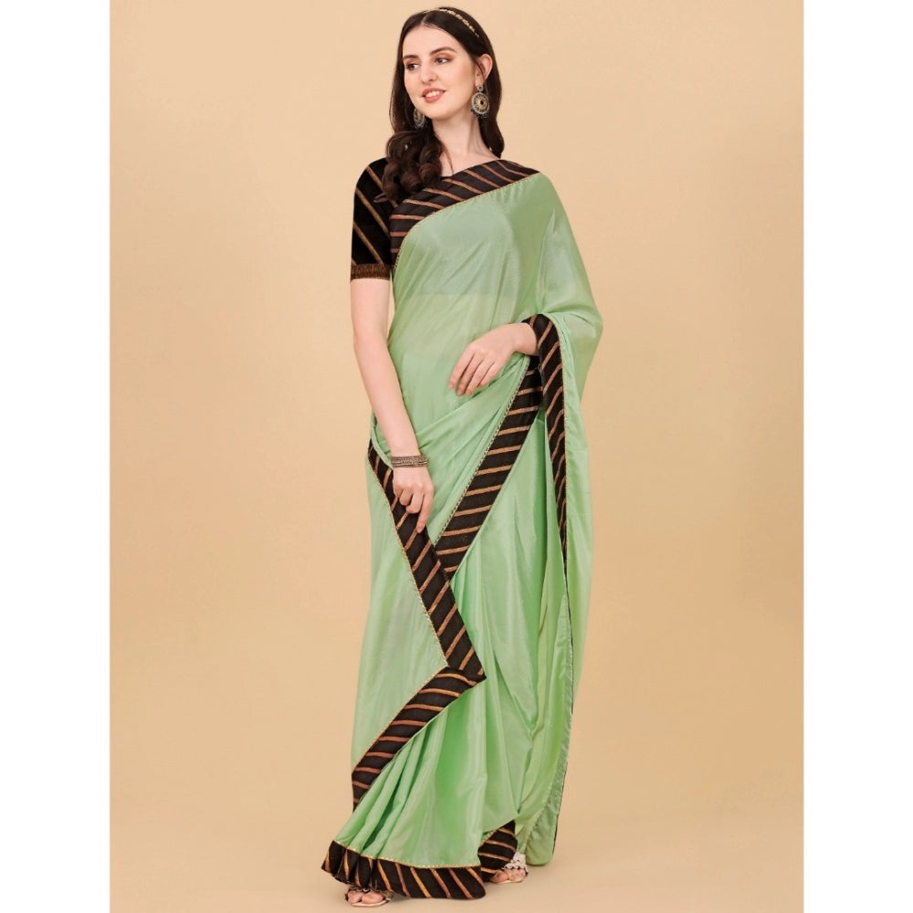 Generic Women's Chiffon Self Design Saree With Unstitched Blouse 5.5Mtr (Light Green)