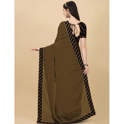 Generic Women's Chiffon Self Design Saree With Unstitched Blouse 5.5Mtr (Brown)