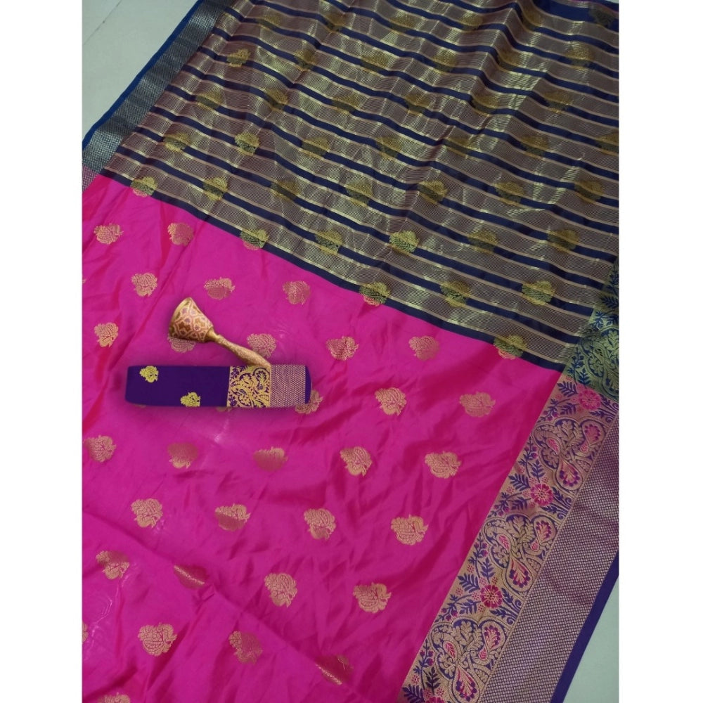 Generic Women's Silk Blend Woven Saree With Unstitched Blouse 5.5Mtr (Pink)