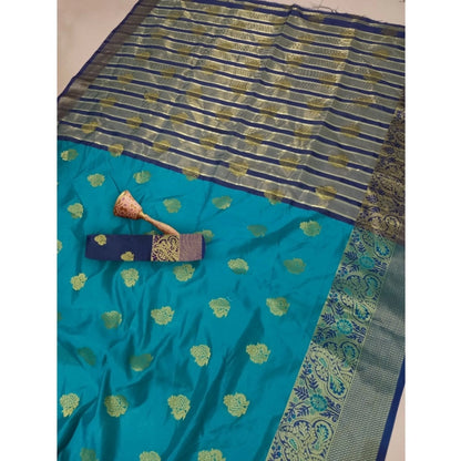 Generic Women's Silk Blend Woven Saree With Unstitched Blouse 5.5Mtr (Green)