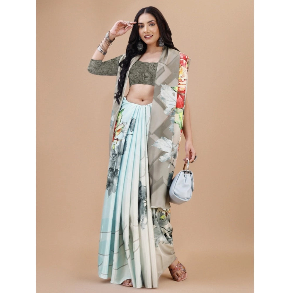 Generic Women's Crepe Digital Print Saree With Unstitched Blouse 5.5Mtr (Grey)