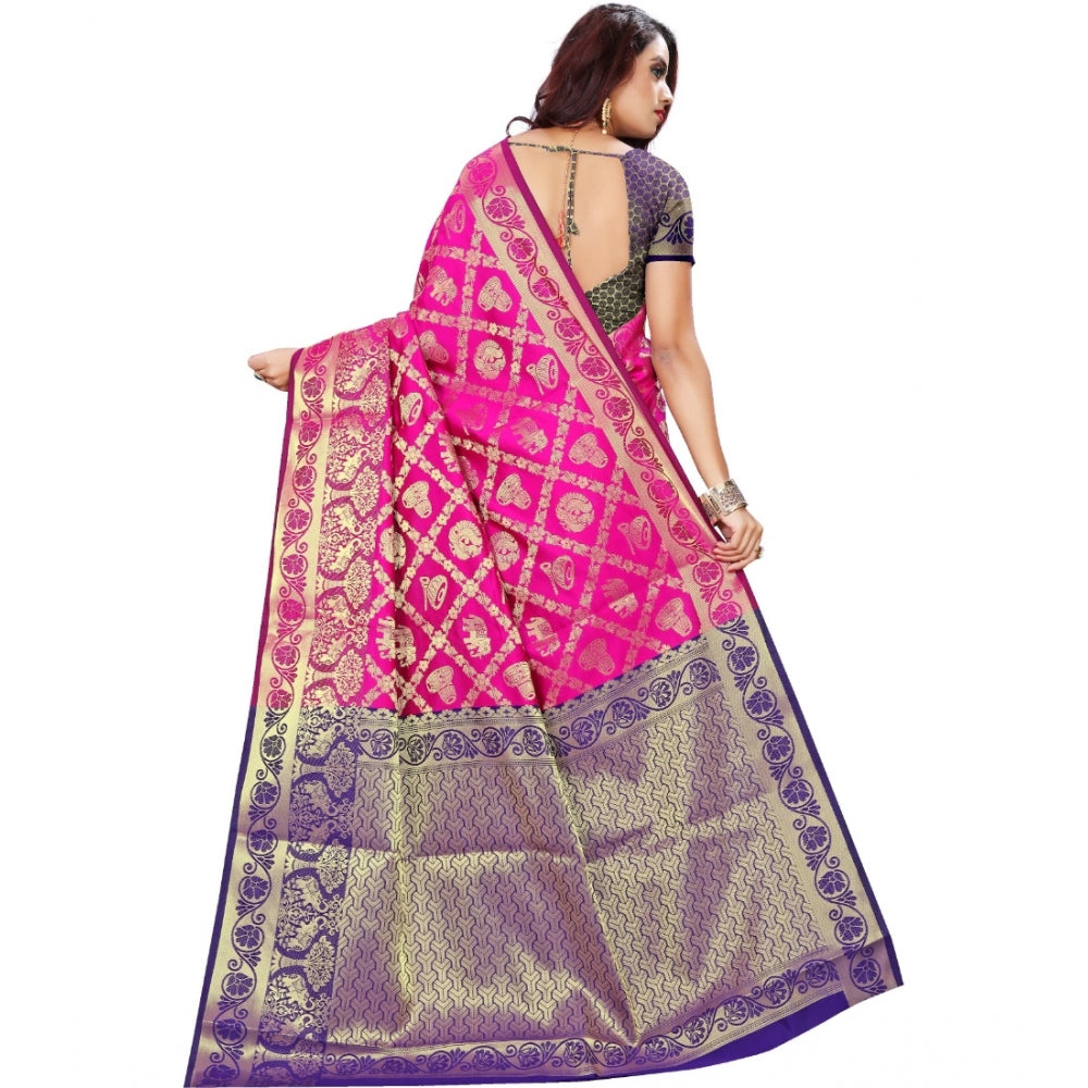 Generic Women's Jacquard Woven Saree With Unstitched Blouse 5.5Mtr (Pink)