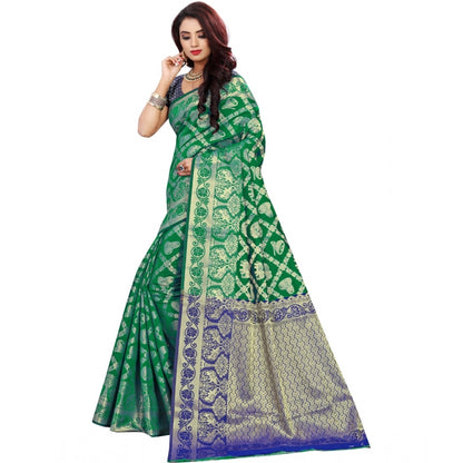 Generic Women's Jacquard Woven Saree With Unstitched Blouse 5.5Mtr (Green)