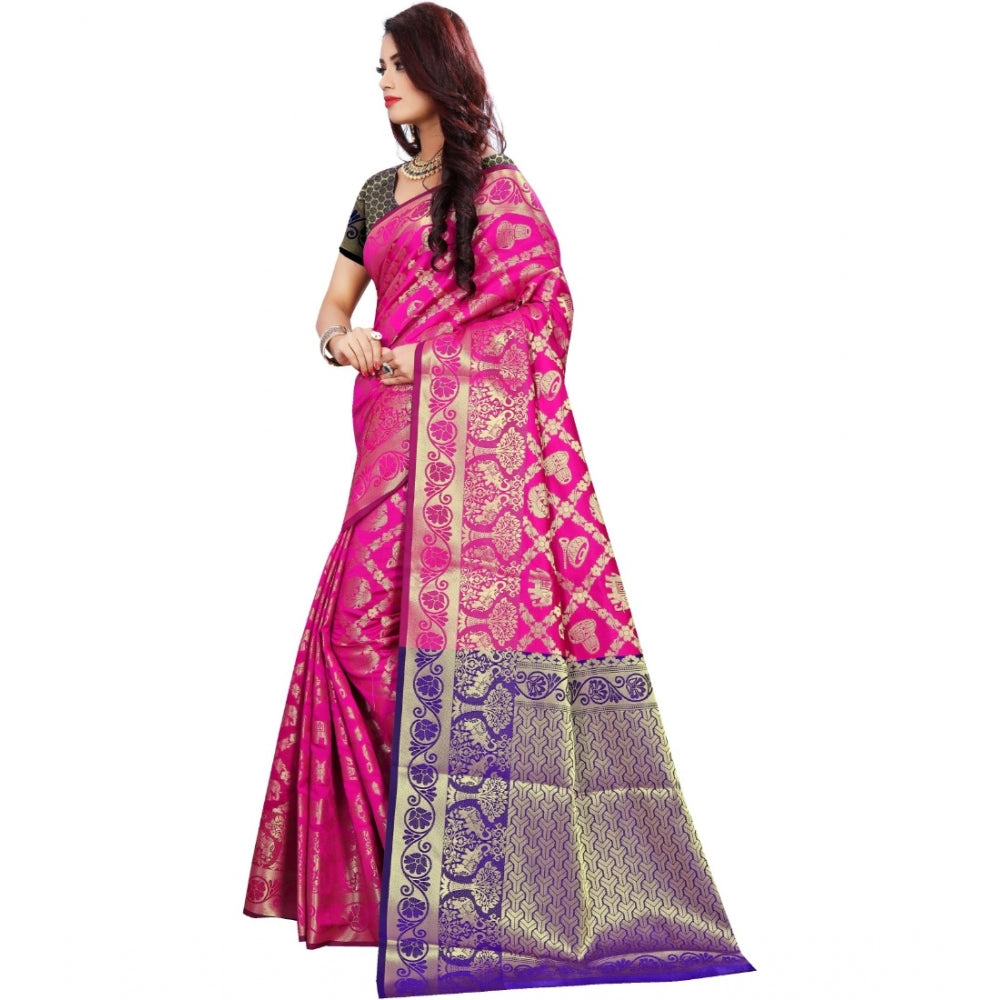 Generic Women's Jacquard Woven Saree With Unstitched Blouse 5.5Mtr (Pink)