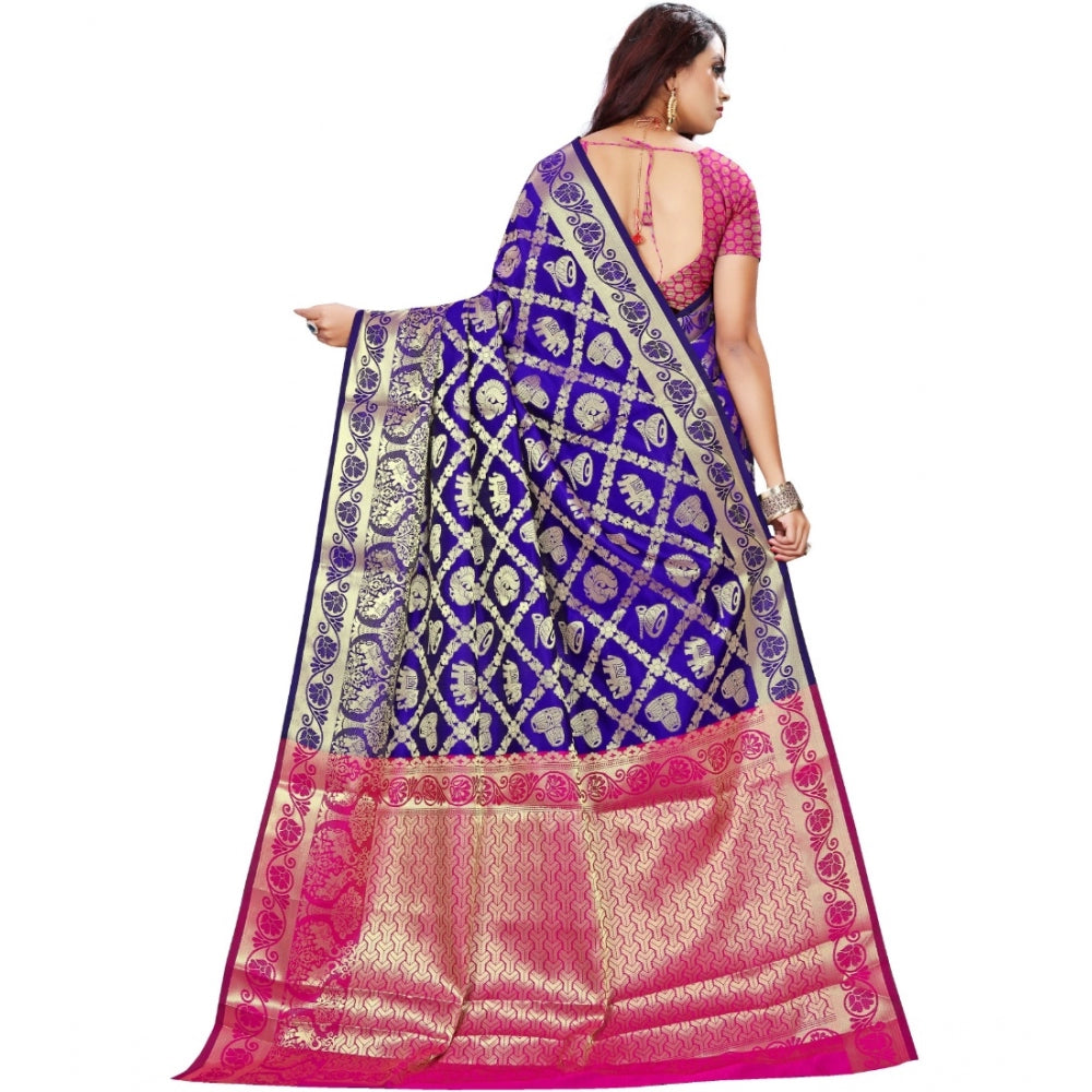 Generic Women's Jacquard Woven Saree With Unstitched Blouse 5.5Mtr (Blue)