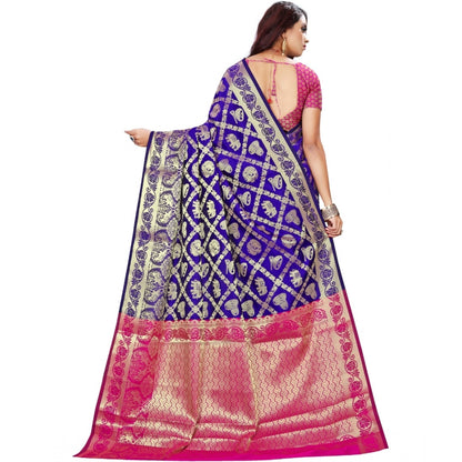 Generic Women's Jacquard Woven Saree With Unstitched Blouse 5.5Mtr (Blue)