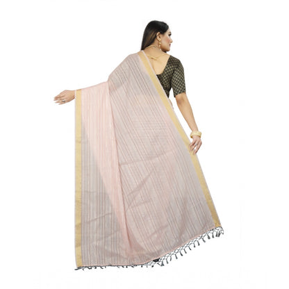 Generic Women's Cotton Blend Solid/Plain Saree With Unstitched Blouse 5.5Mtr (Pink)