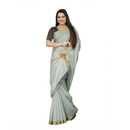 Generic Women's Cotton Blend Solid/Plain Saree With Unstitched Blouse 5.5Mtr (Light Blue)